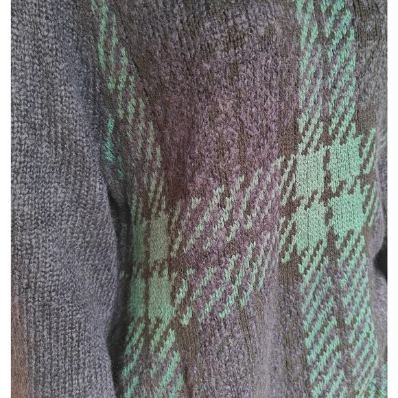 Lands’ End 1X Plaid Cowl-Neck Poncho Sweater Navy/Green Tartan - Picture 3 of 5